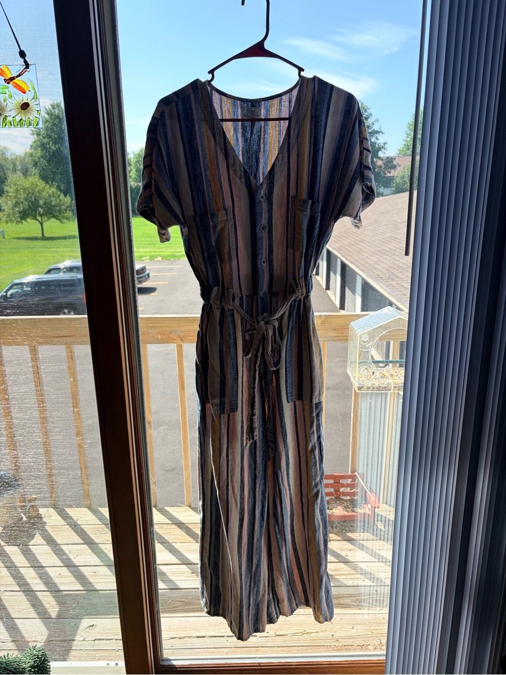 Caslon Striped Boho Button-Front Belted Jumpsuit size small - Picture 1 of 4